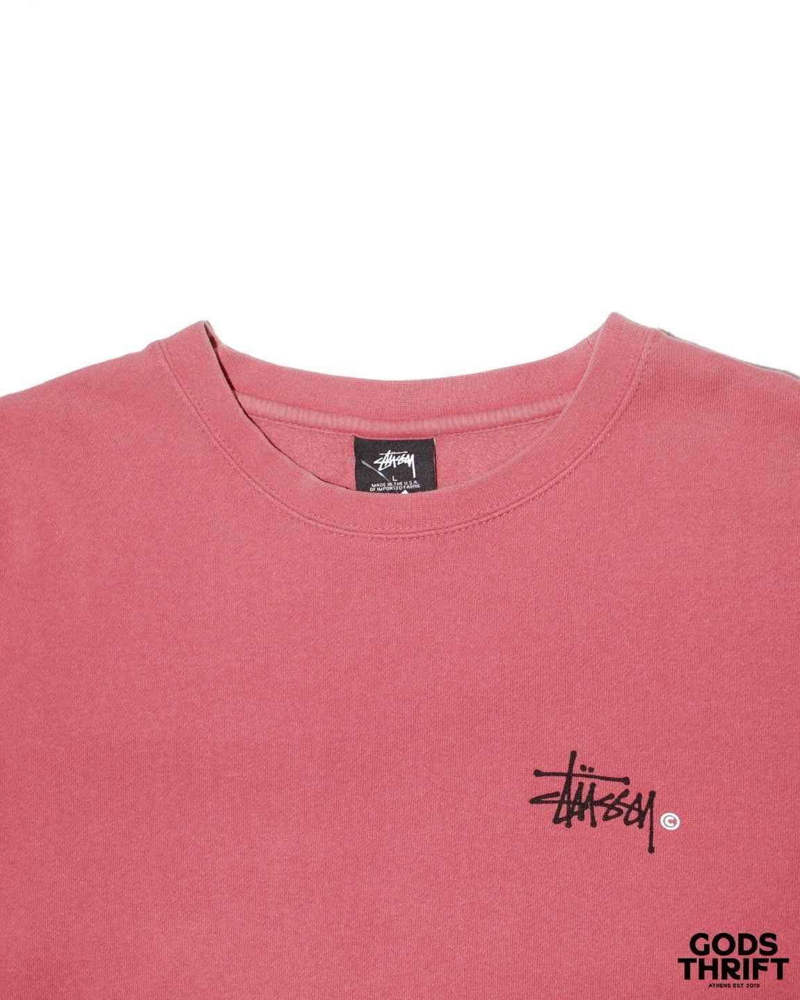 Stussy Pink Crewneck 90s (M) - Gods Thrift Athens