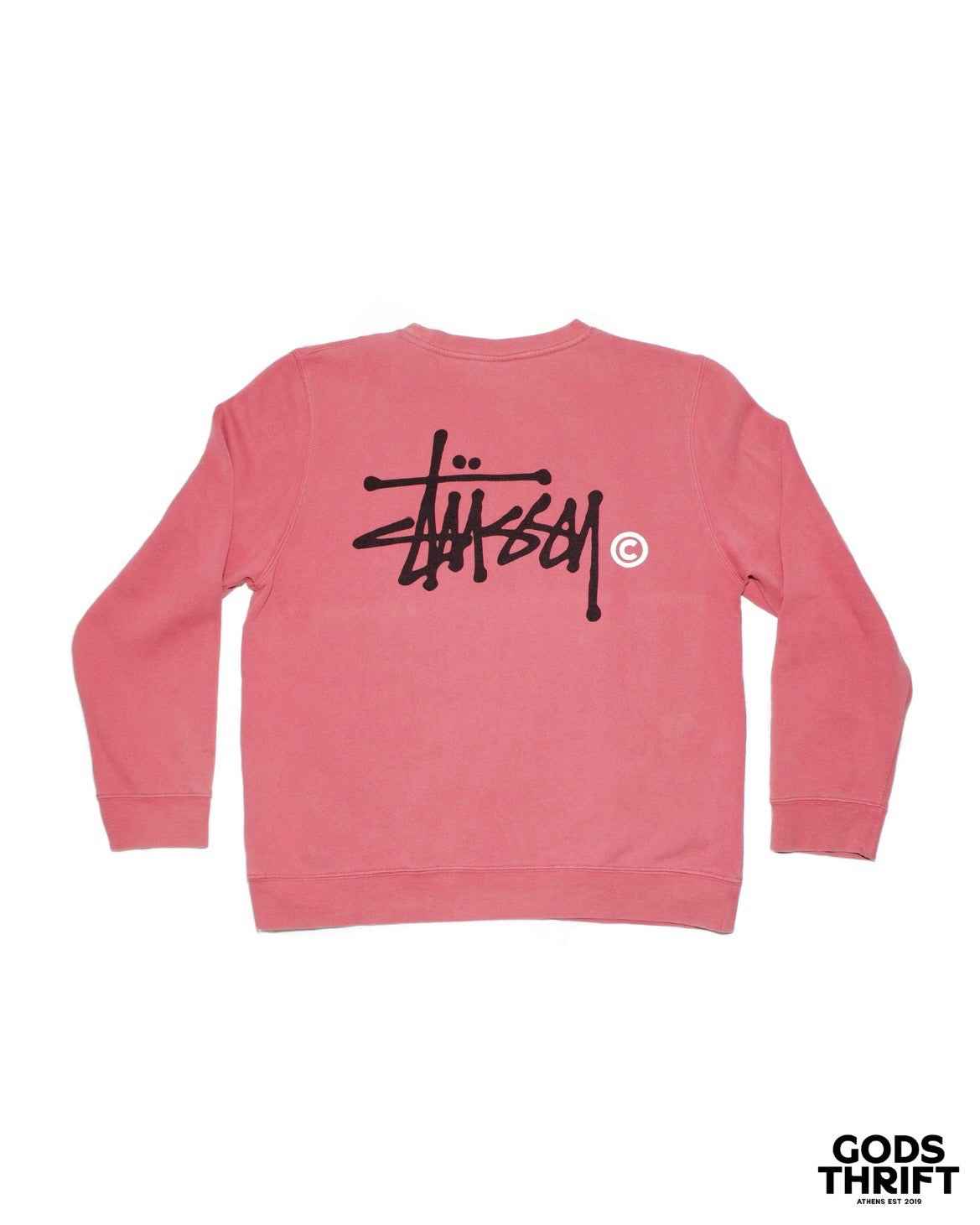 Stussy Pink Crewneck 90s (M) - Gods Thrift Athens