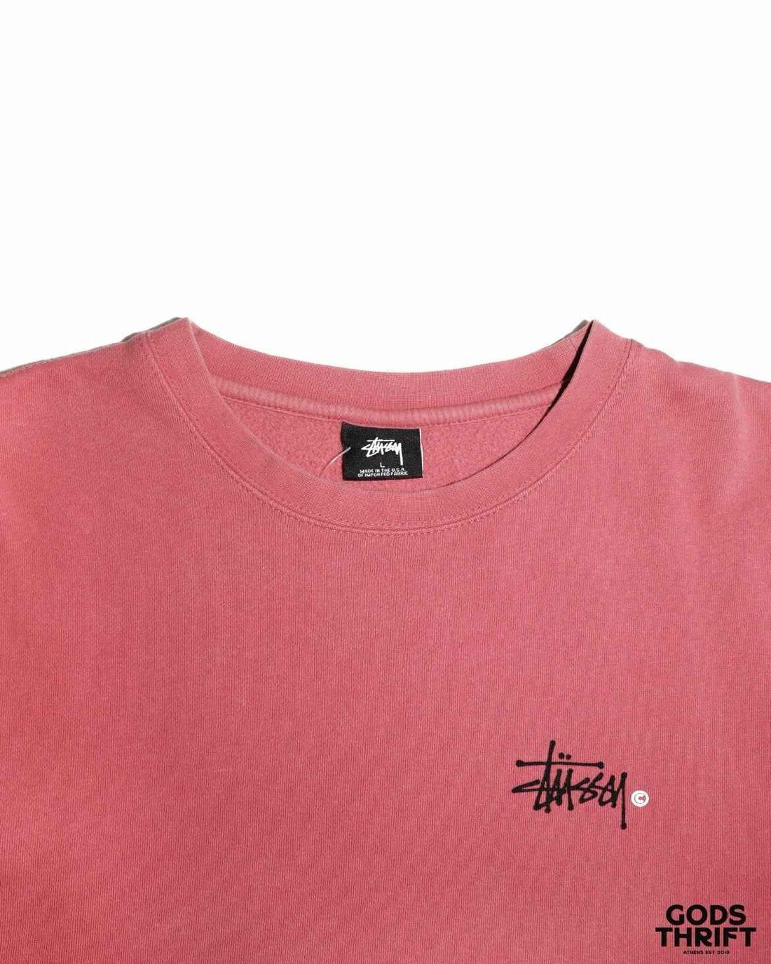 Stussy Pink Crewneck 90s (M) - Gods Thrift Athens