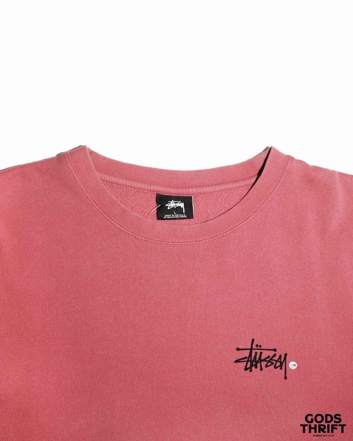 Stussy Pink Crewneck 90s (M) - Gods Thrift Athens