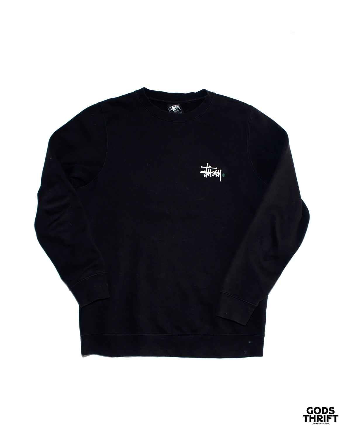 Stussy Y2k Crewneck Black (S) - Gods Thrift Athens