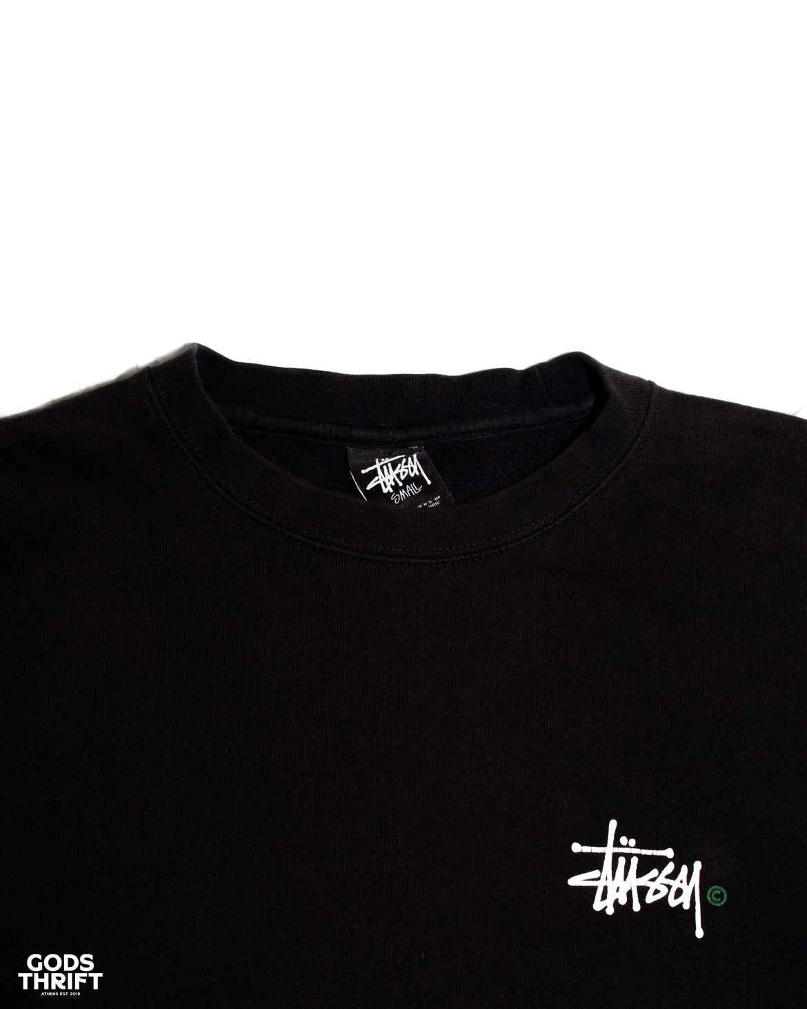 Stussy Y2k Crewneck Black (S) - Gods Thrift Athens
