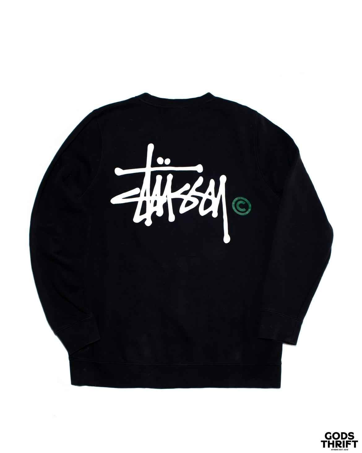 Stussy Y2k Crewneck Black (S) - Gods Thrift Athens