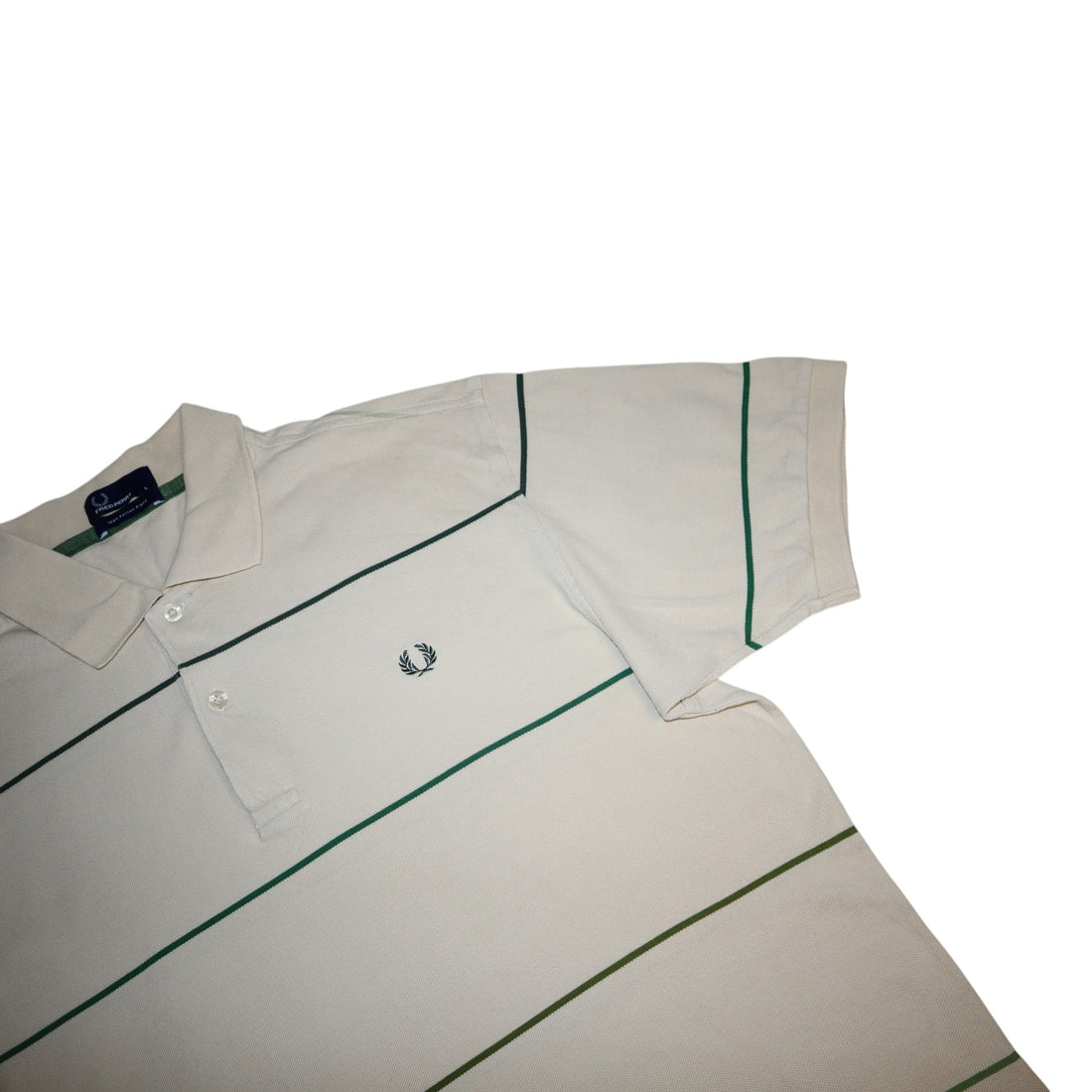 Vintage Fred Perry Polo | Cream / Green Stripes | Size L