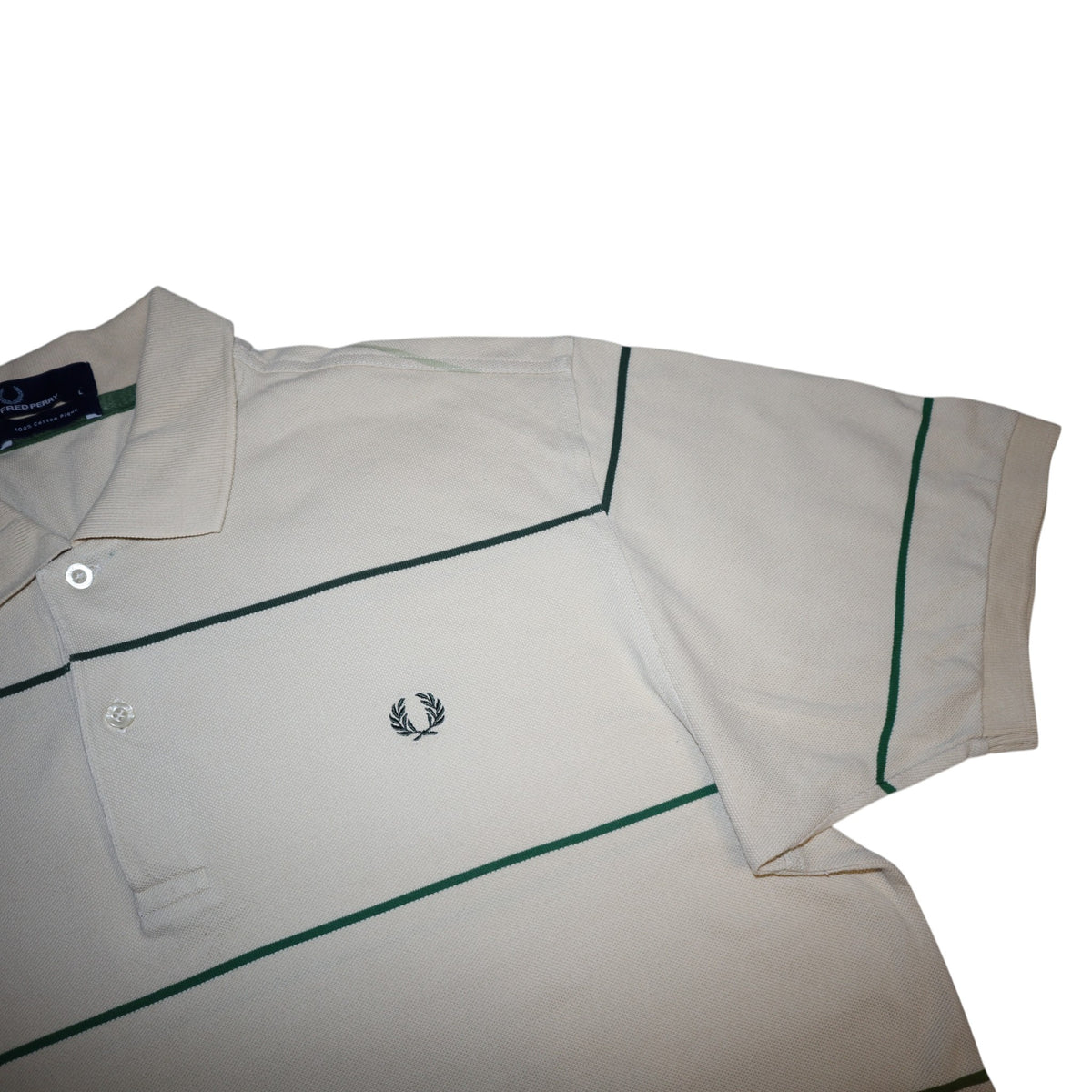 Vintage Fred Perry Polo | Cream / Green Stripes | Size L