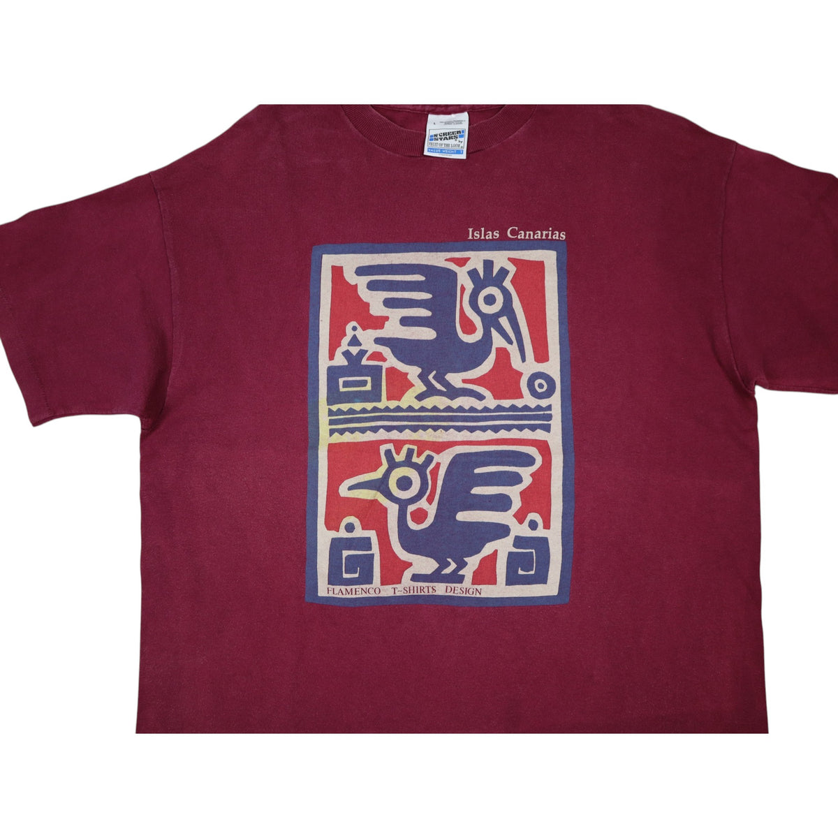 Vintage 90s Islas Canarias Graphic Tee | Burgundy | Size L