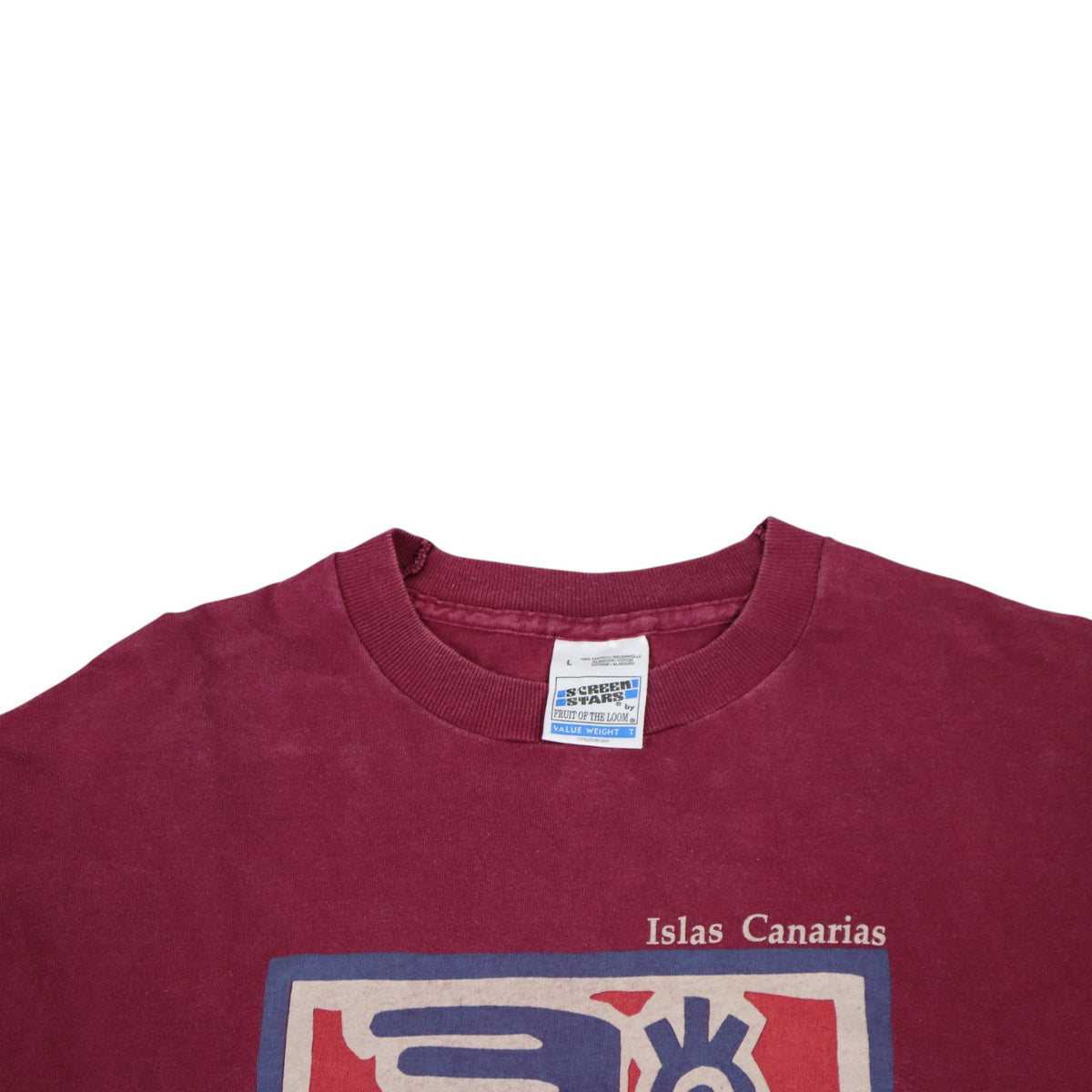 Vintage 90s Islas Canarias Graphic Tee | Burgundy | Size L