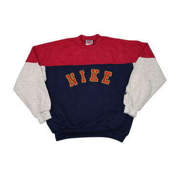 Vintage 90s Nike Spellout Crewneck | Grey, Burgundy & Navy | Size M