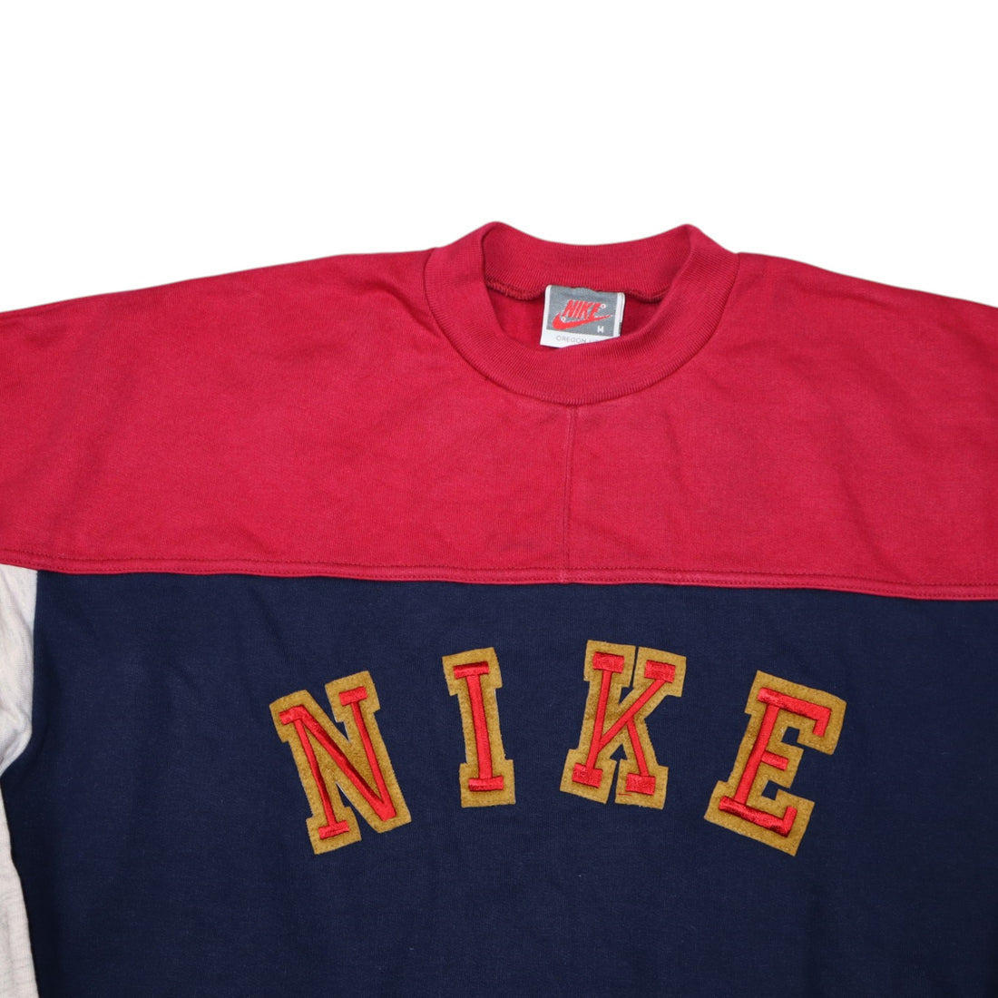 Vintage 90s Nike Spellout Crewneck | Grey, Burgundy & Navy | Size M