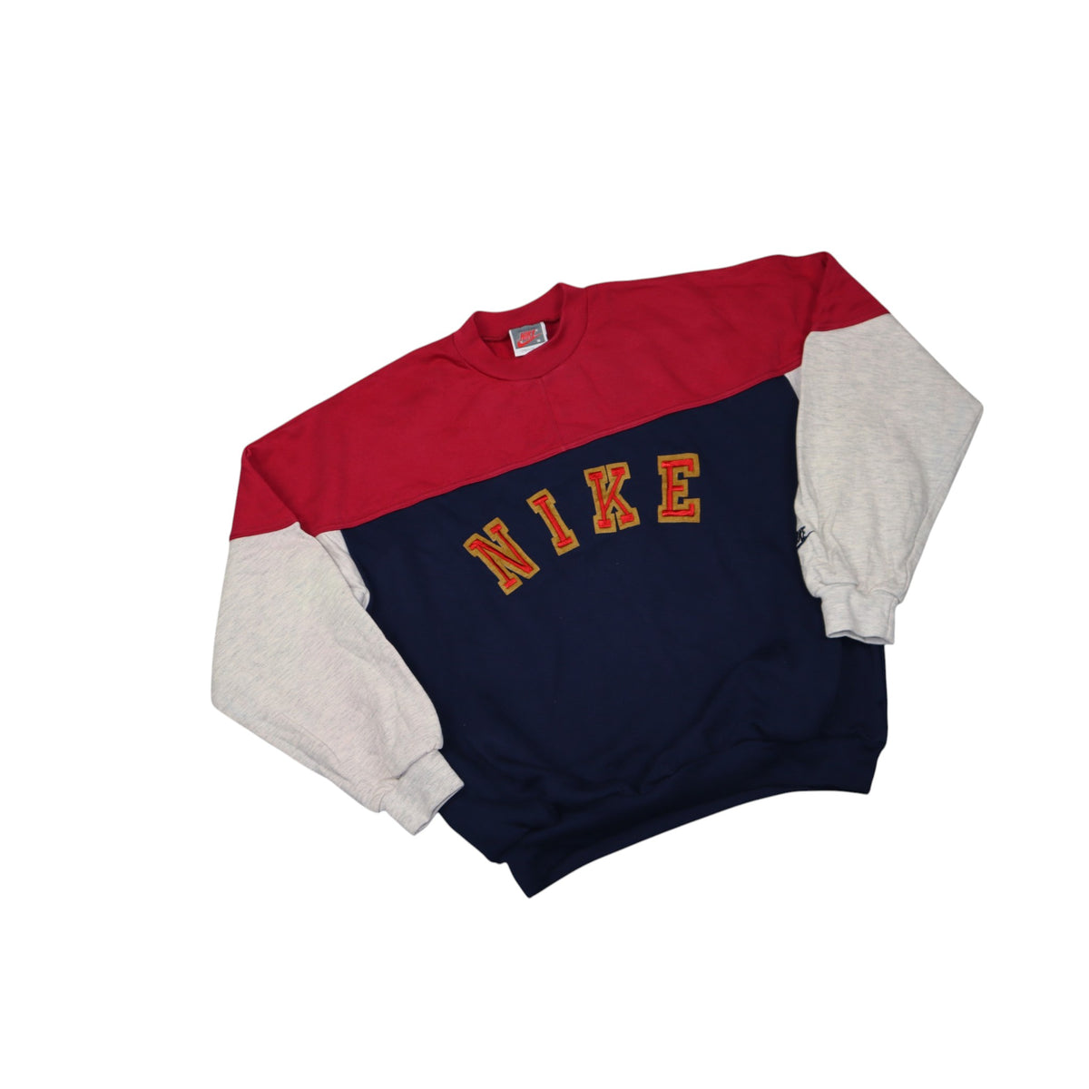 Vintage 90s Nike Spellout Crewneck | Grey, Burgundy & Navy | Size M