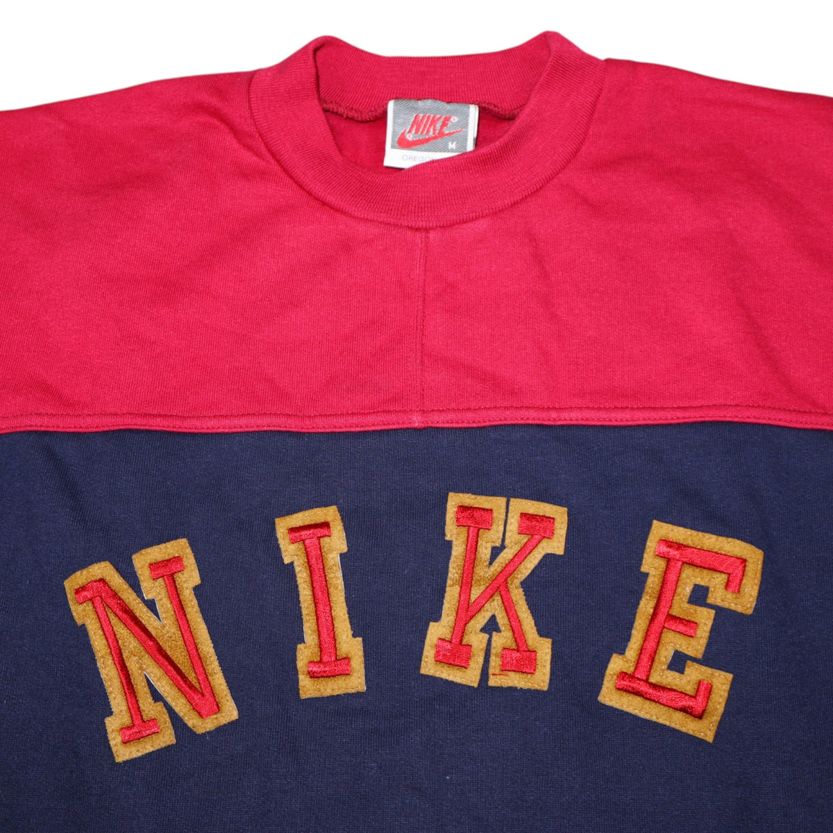 Vintage 90s Nike Spellout Crewneck | Grey, Burgundy & Navy | Size M