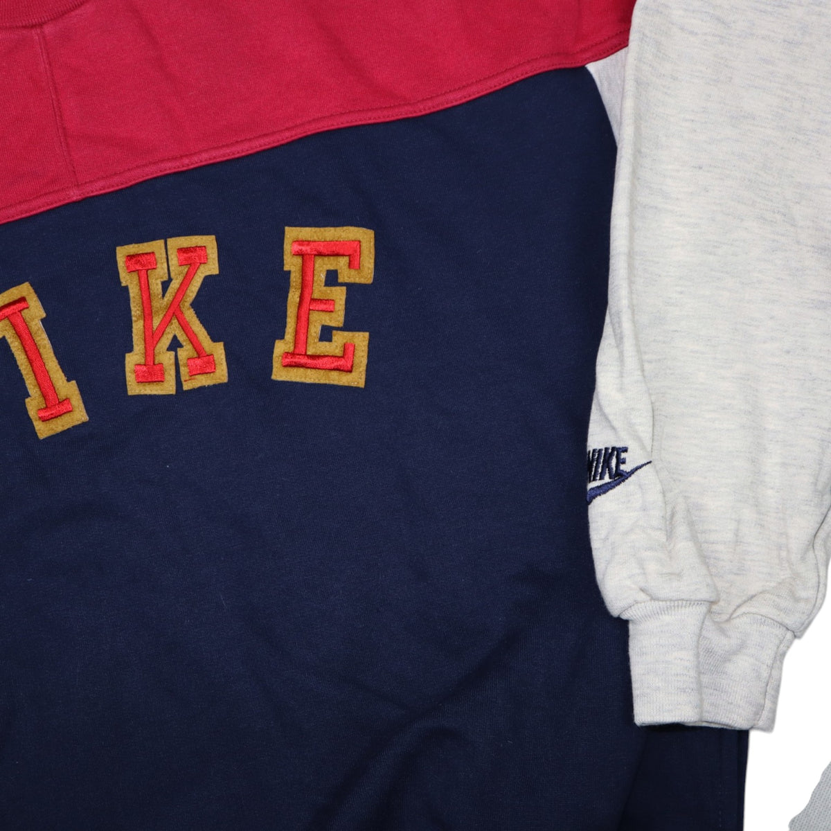 Vintage 90s Nike Spellout Crewneck | Grey, Burgundy & Navy | Size M