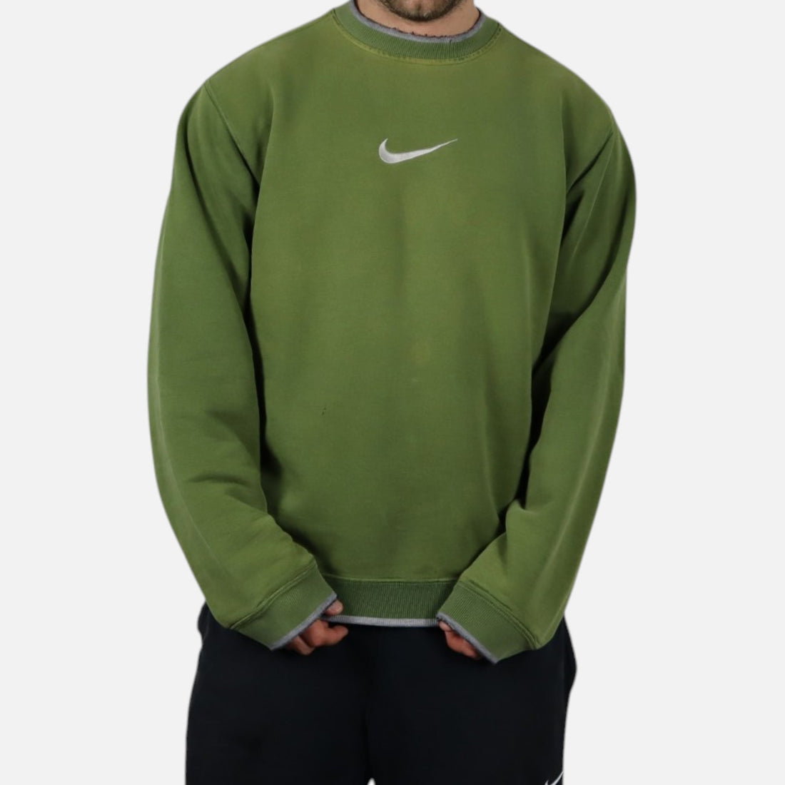 Vintage 2000s Nike Center Swoosh Crewneck | Olive Green | Size M
