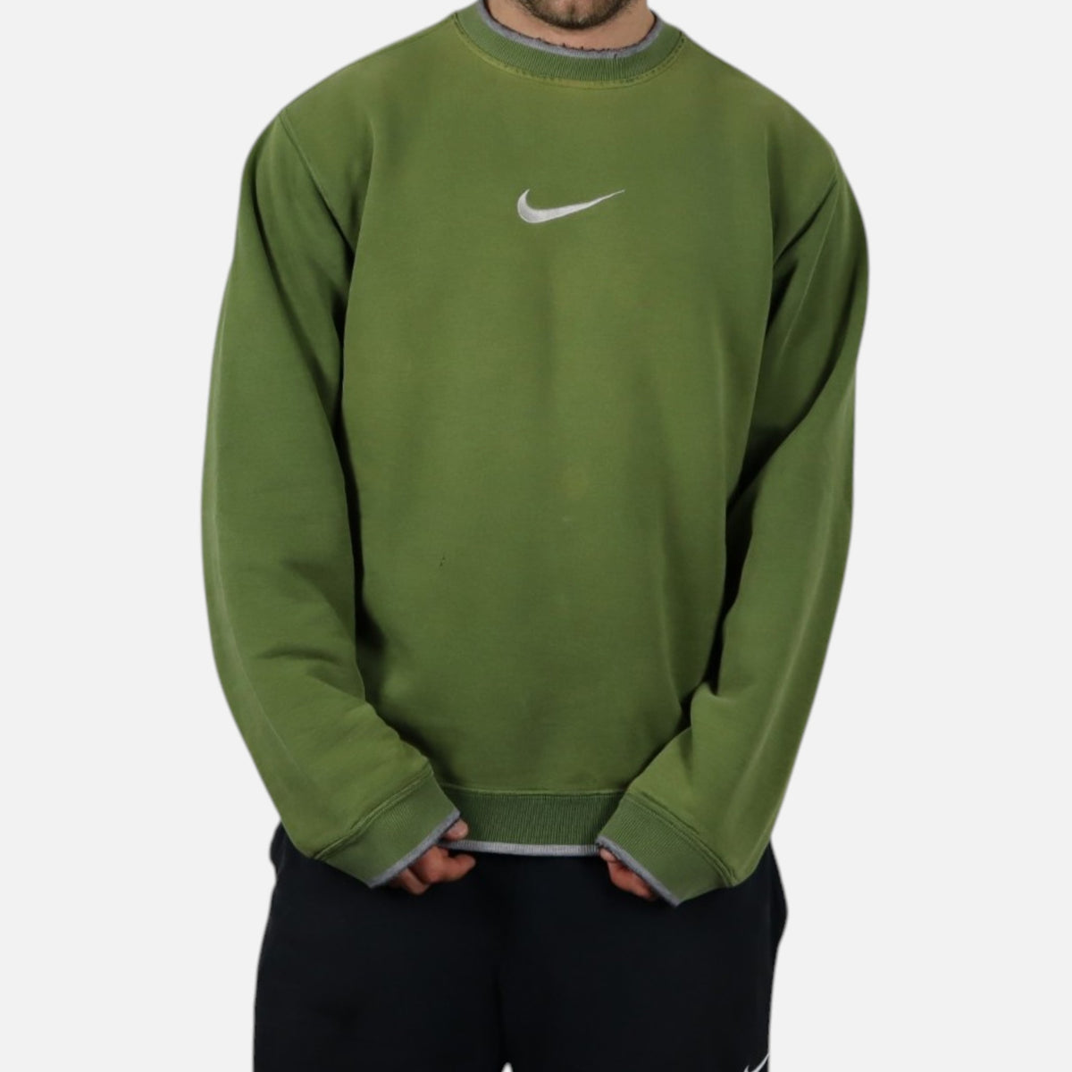 Vintage 2000s Nike Center Swoosh Crewneck | Olive Green | Size M