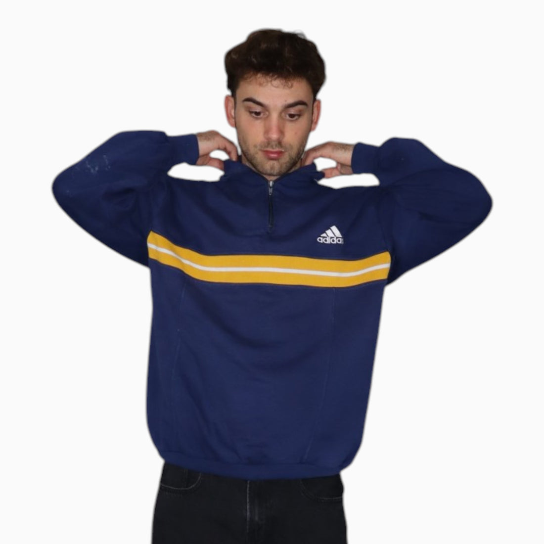 Vintage 90s Adidas Buggy Quarter Zip Sweatshirt | Navy | Size M