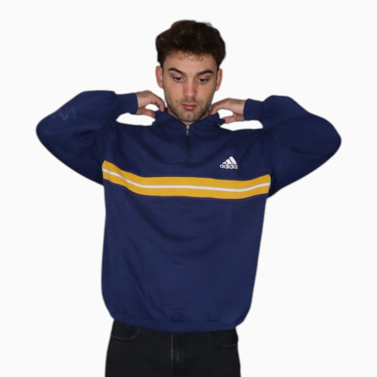 Vintage 90s Adidas Buggy Quarter Zip Sweatshirt | Navy | Size M