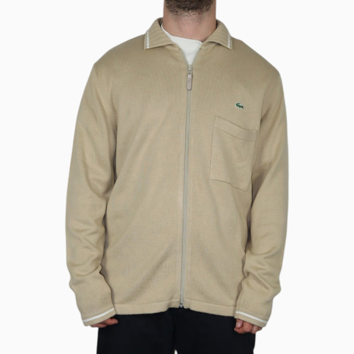 Vintage Lacoste Zip Knit Cardigan | Beige | Size L