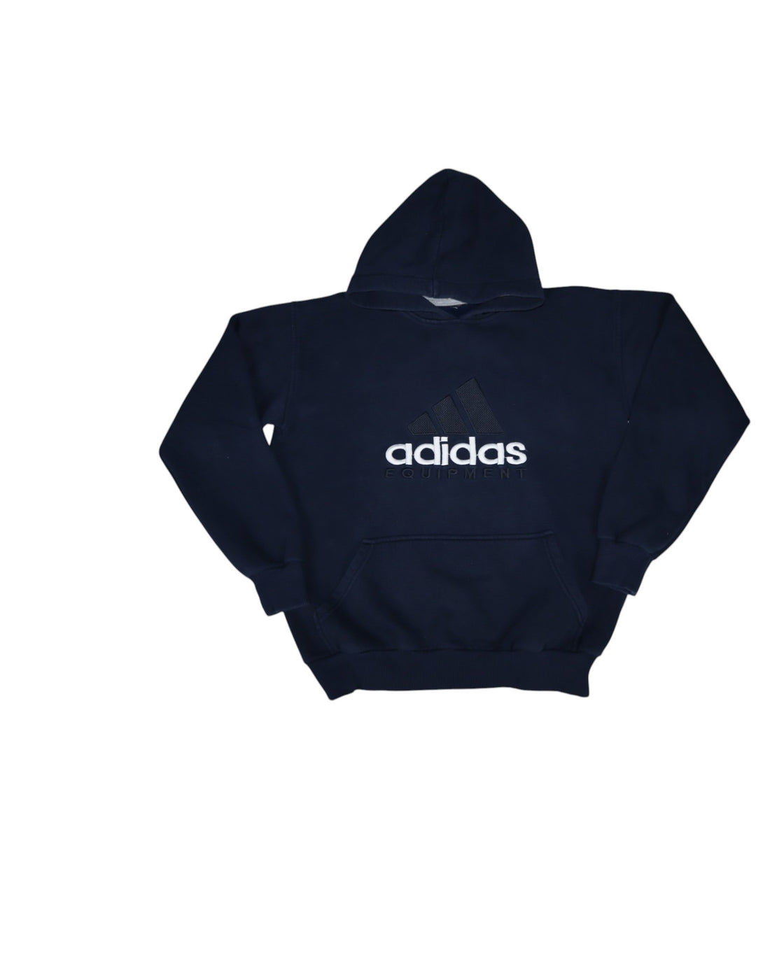 Vintage Adidas Equipment hoodie, navy, worn front