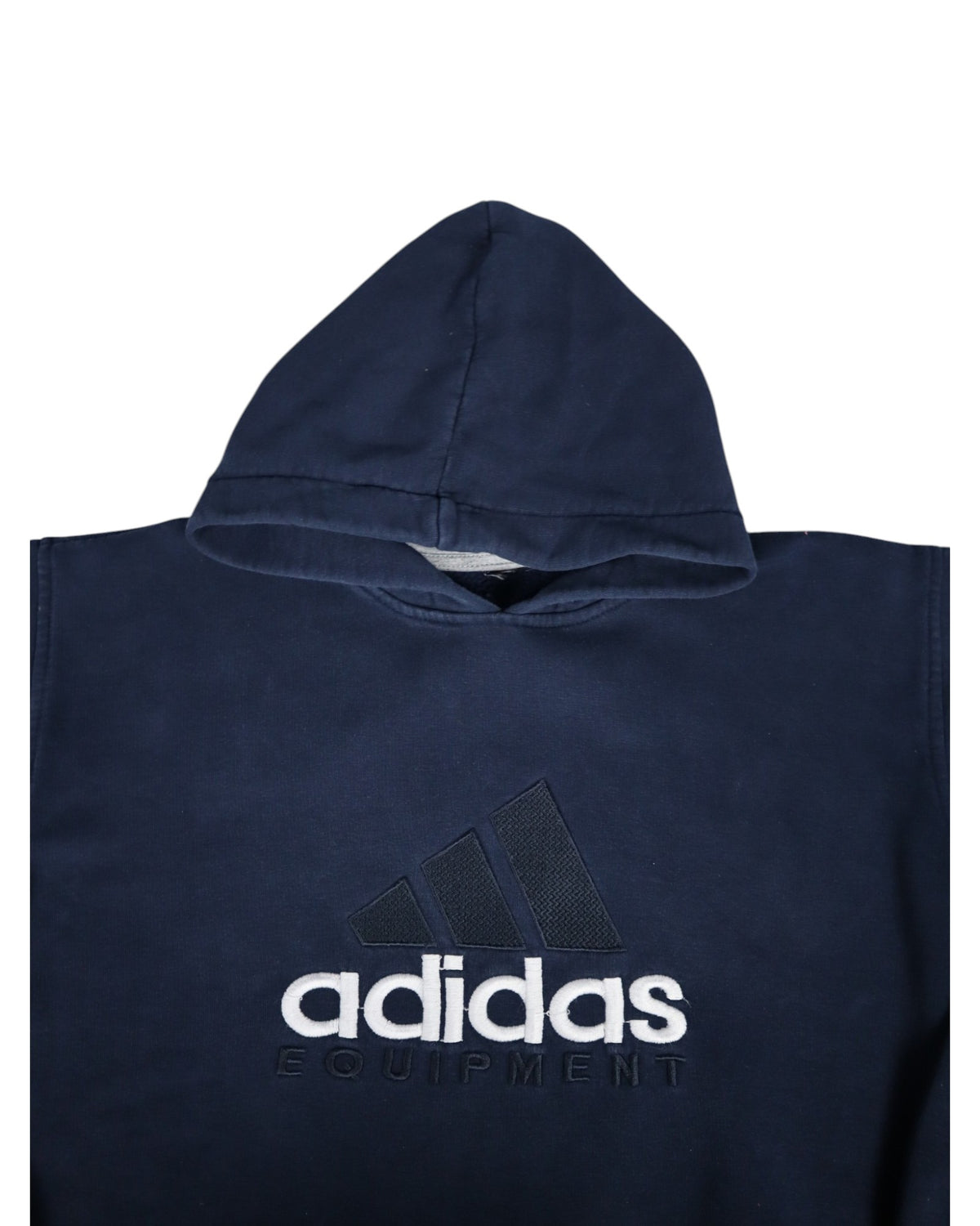 Vintage Adidas Equipment hoodie, navy, flat lay detail