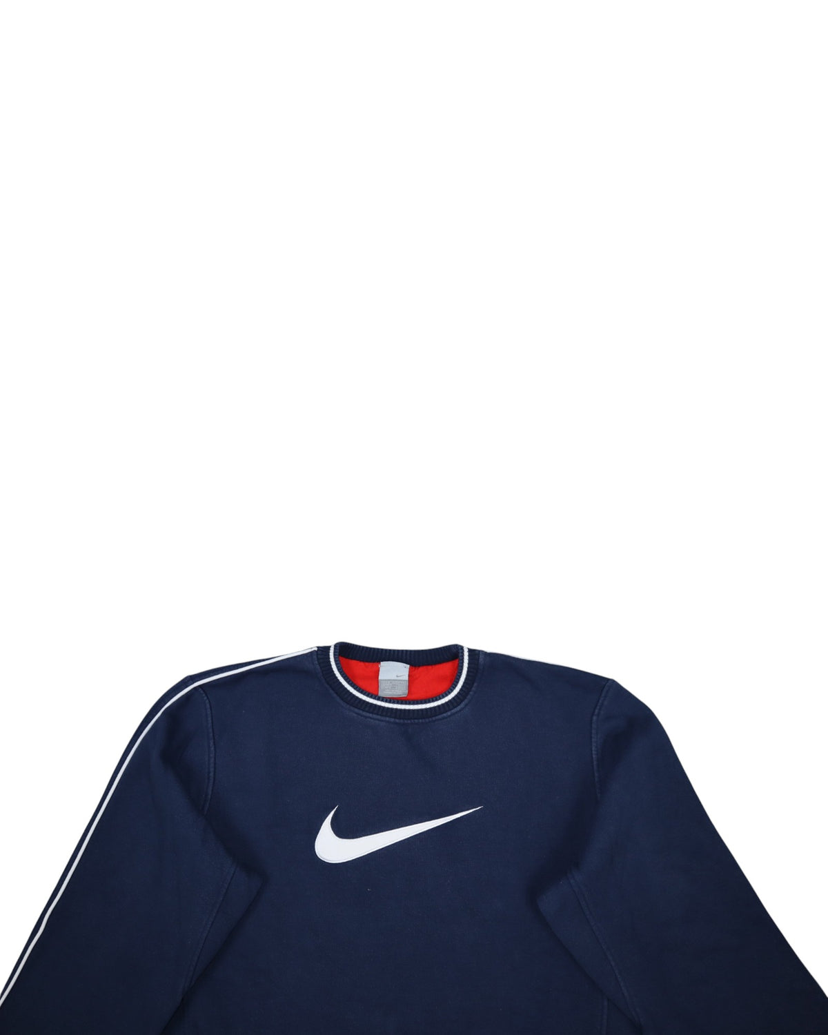 Vintage Nike center swoosh crewneck, navy, flat lay detail