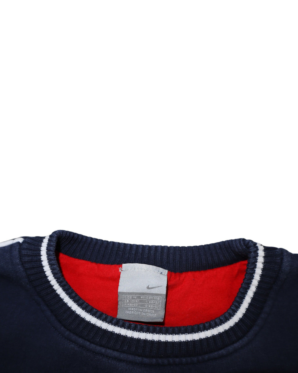 Vintage Nike center swoosh crewneck, navy, flat lay detail