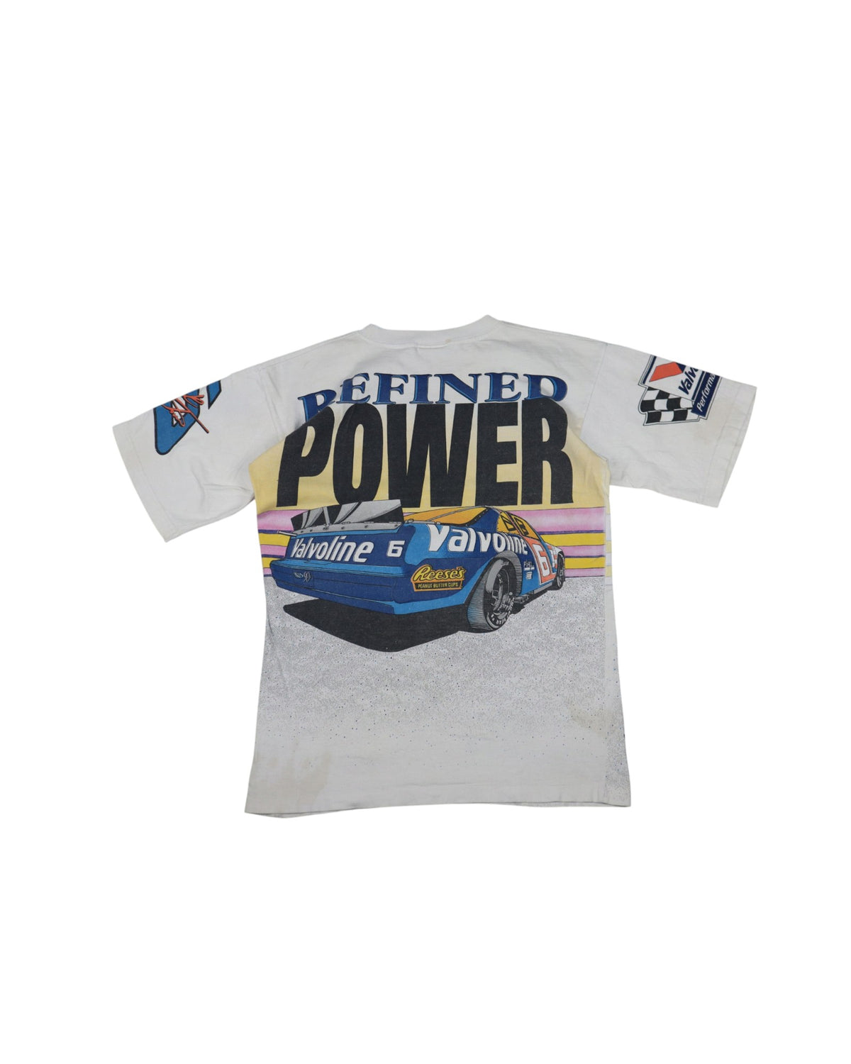 Vintage 1994 NASCAR Mark Martin Valvoline tee, flat lay detail