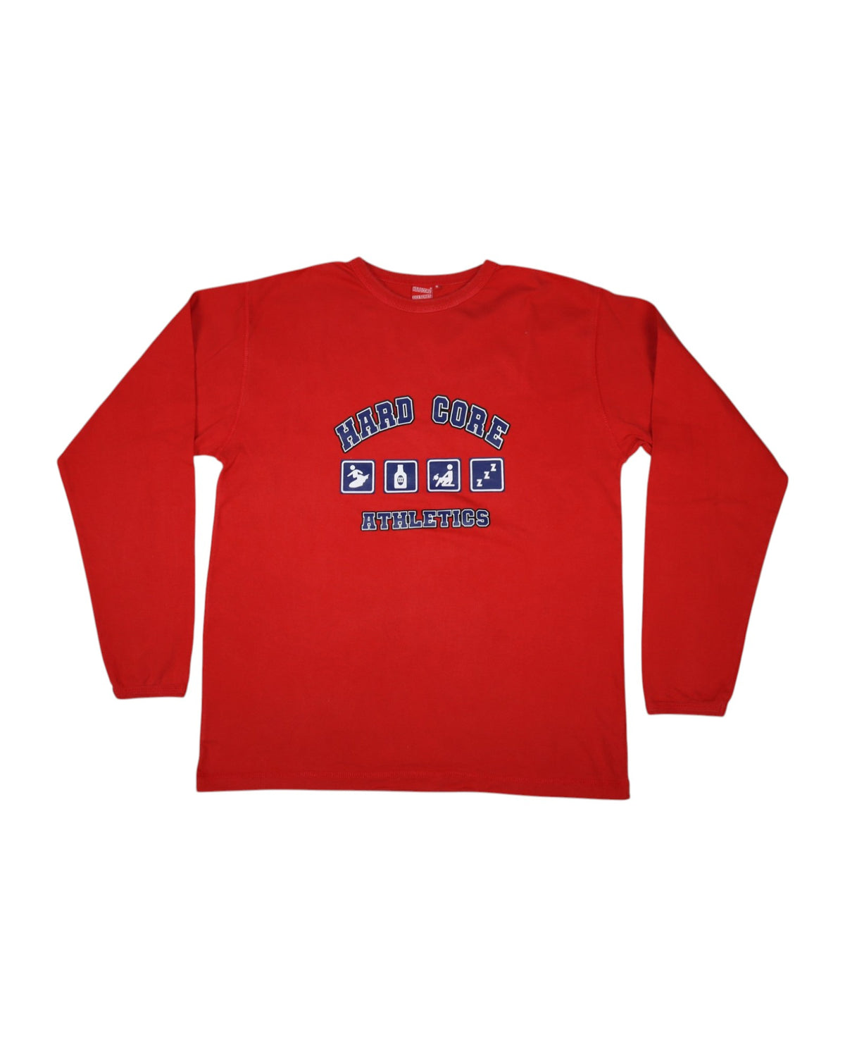 Vintage Hard Core Athletics long sleeve tee, red, flat lay