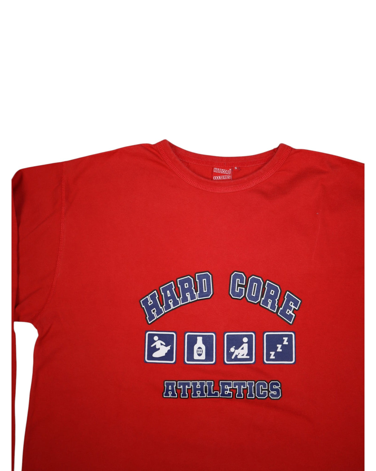 Vintage Hard Core Athletics long sleeve tee, red, flat lay detail