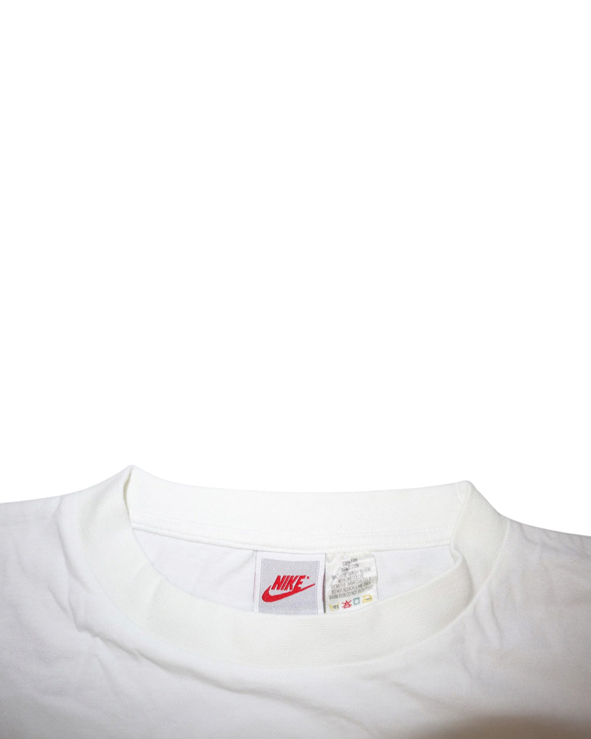 Vintage early 90s Nike baseball graphic tee, white, flat lay detail