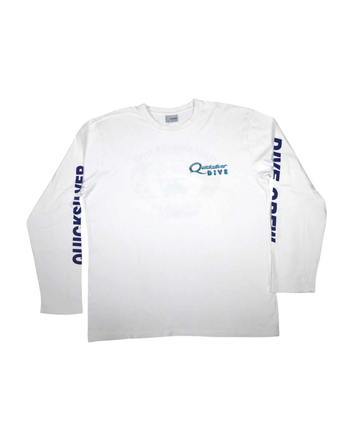 Vintage Quicksilver Dive Crew long sleeve tee, white, flat lay