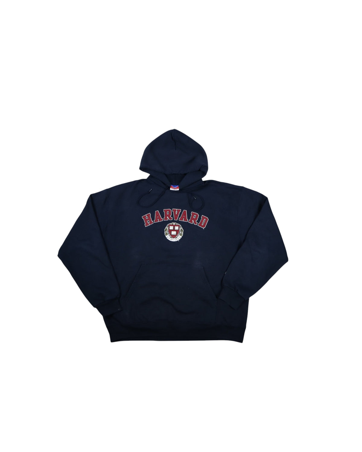 Vintage Champion Harvard University hoodie, navy, flat lay