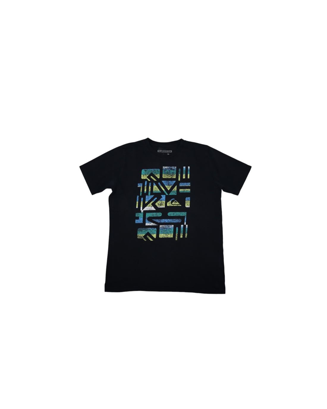 Quiksilver Brazil colourway logo tee, black, worn front