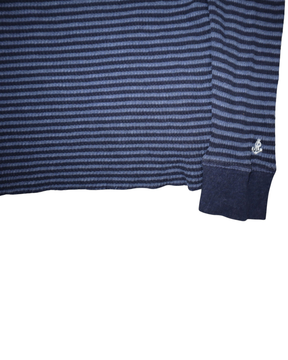 Polo Ralph Lauren cropped waffle knit, navy and blue stripe, flat lay detail