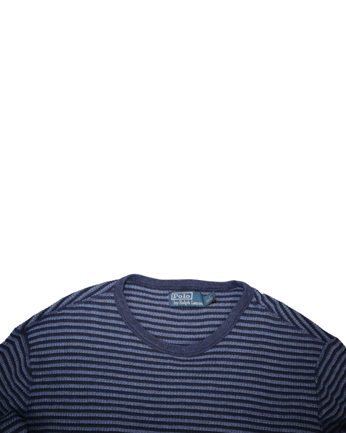 Polo Ralph Lauren cropped waffle knit, navy and blue stripe, flat lay detail