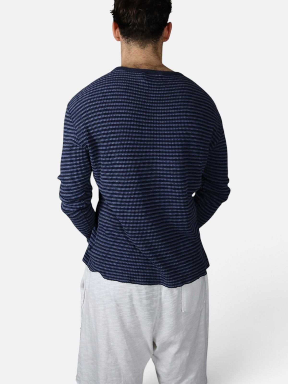 Polo Ralph Lauren cropped waffle knit, navy and blue stripe, worn