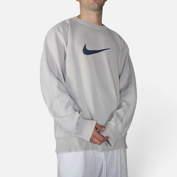 Vintage Nike distressed center swoosh crewneck, cream, worn