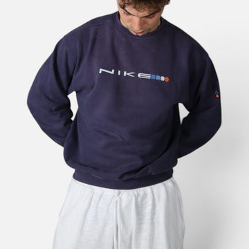 Vintage 90s Nike spell out crewneck, navy, worn