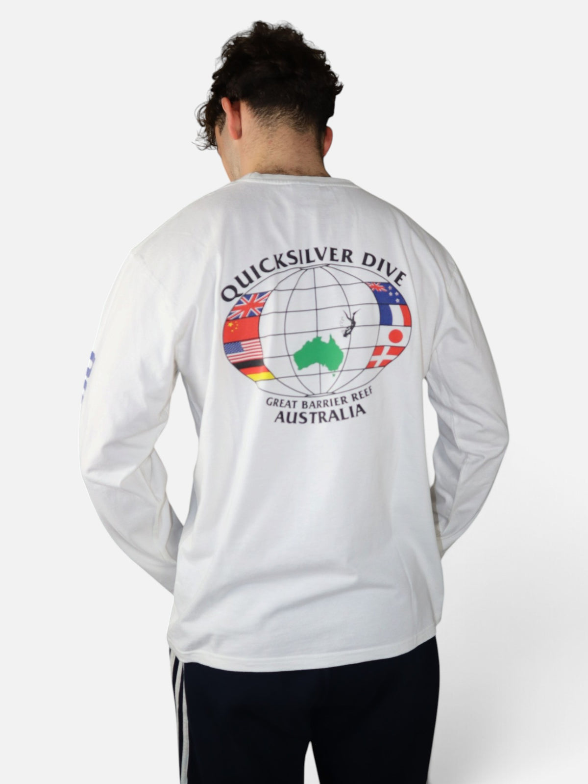 Vintage Quicksilver Dive Crew long sleeve tee, white, worn back