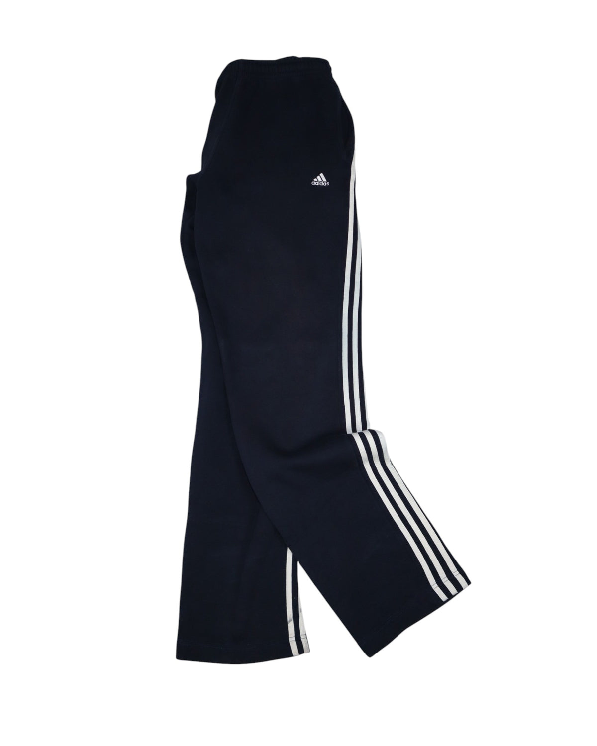 Vintage 2000s Adidas three stripe sweatpants, navy, flat lay detail