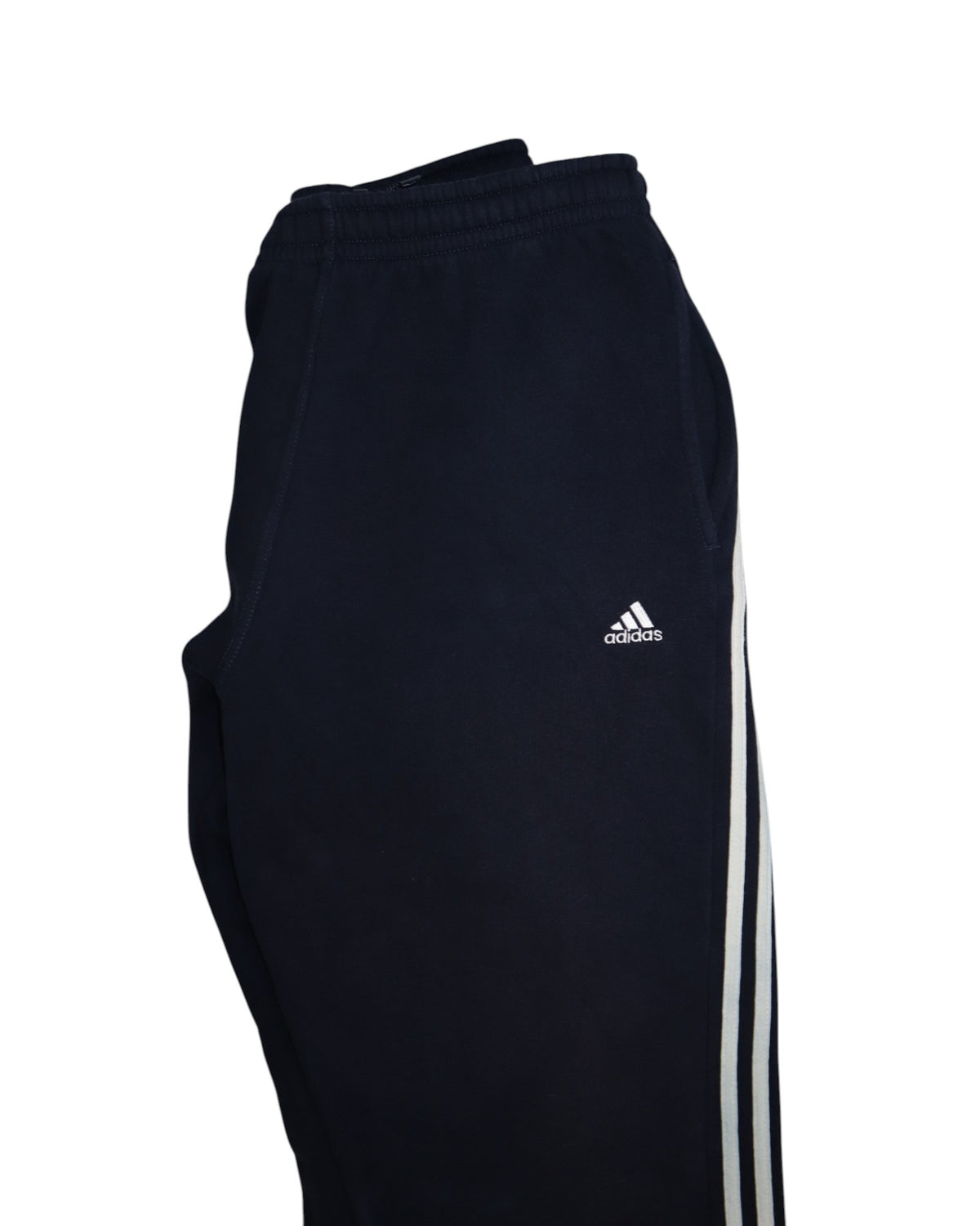 Vintage 2000s Adidas three stripe sweatpants, navy, flat lay detail