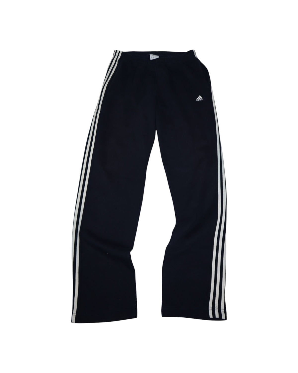 Vintage 2000s Adidas three stripe sweatpants, navy, flat lay