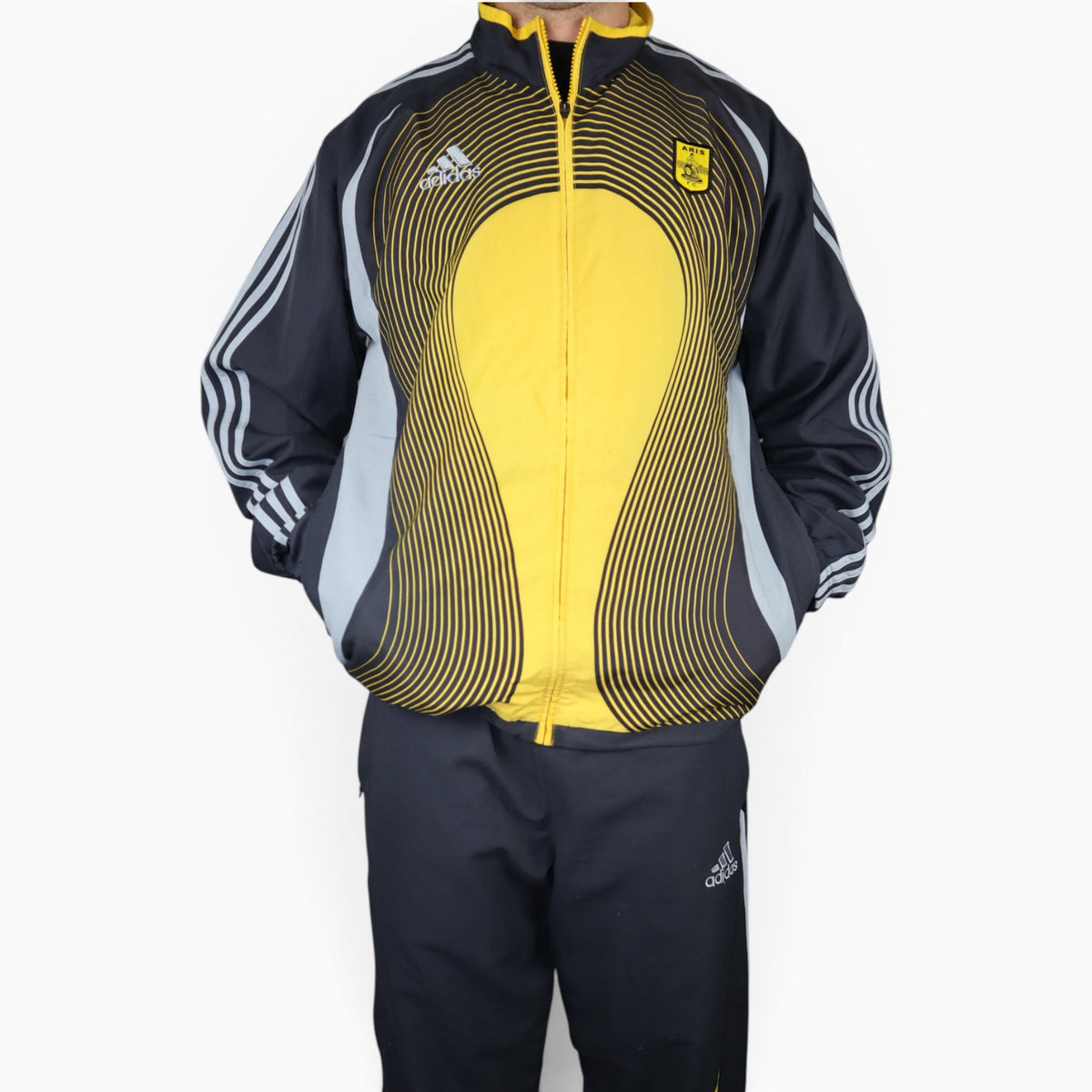 Vintage 2000s Adidas Aris Tracksuit Set | Black/Yellow/Grey | Size M