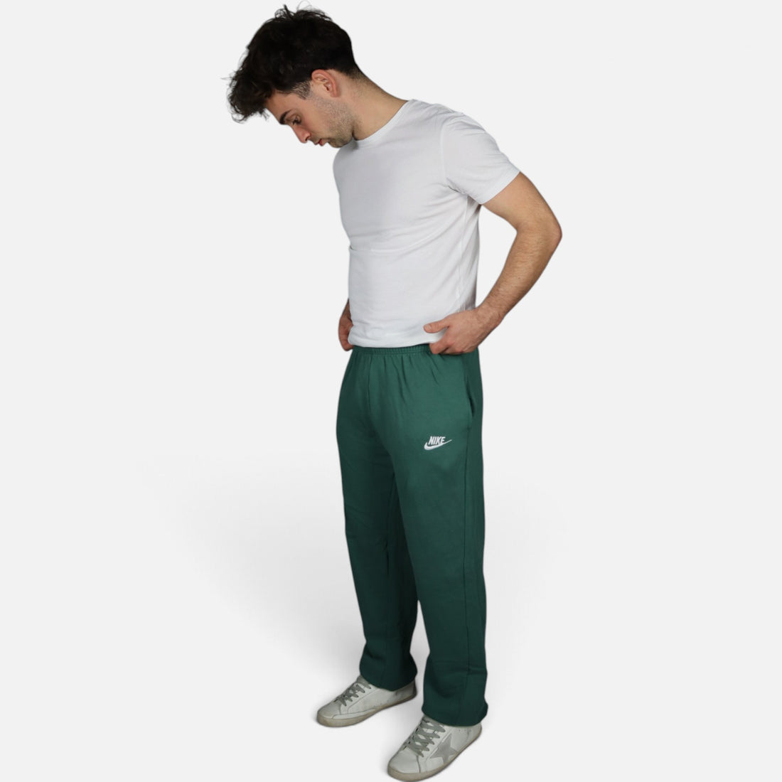 Early 90s Nike sweatpants in Oxford Green, made in Greece — worn