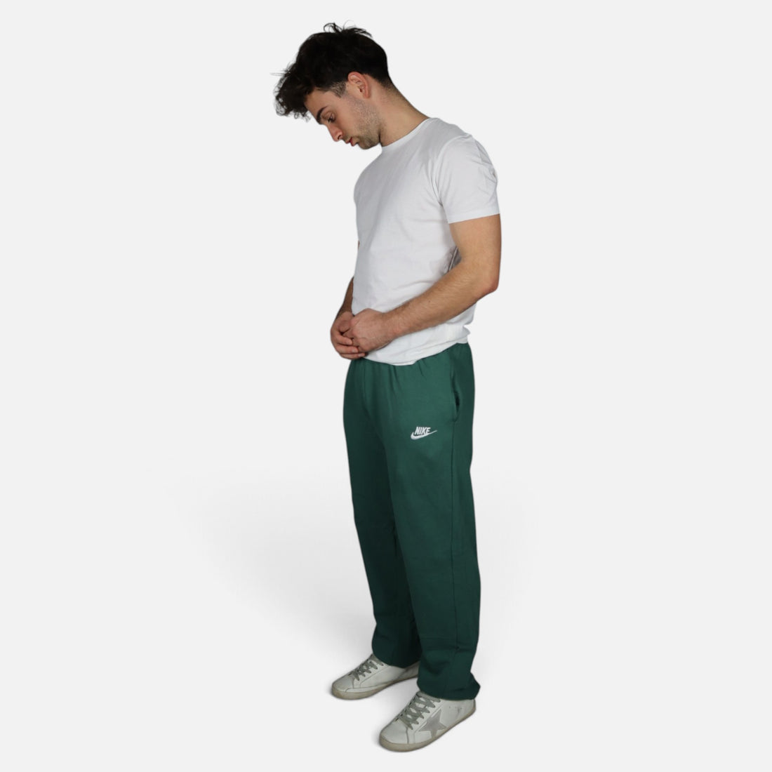 Early 90s Nike sweatpants in Oxford Green, made in Greece — worn