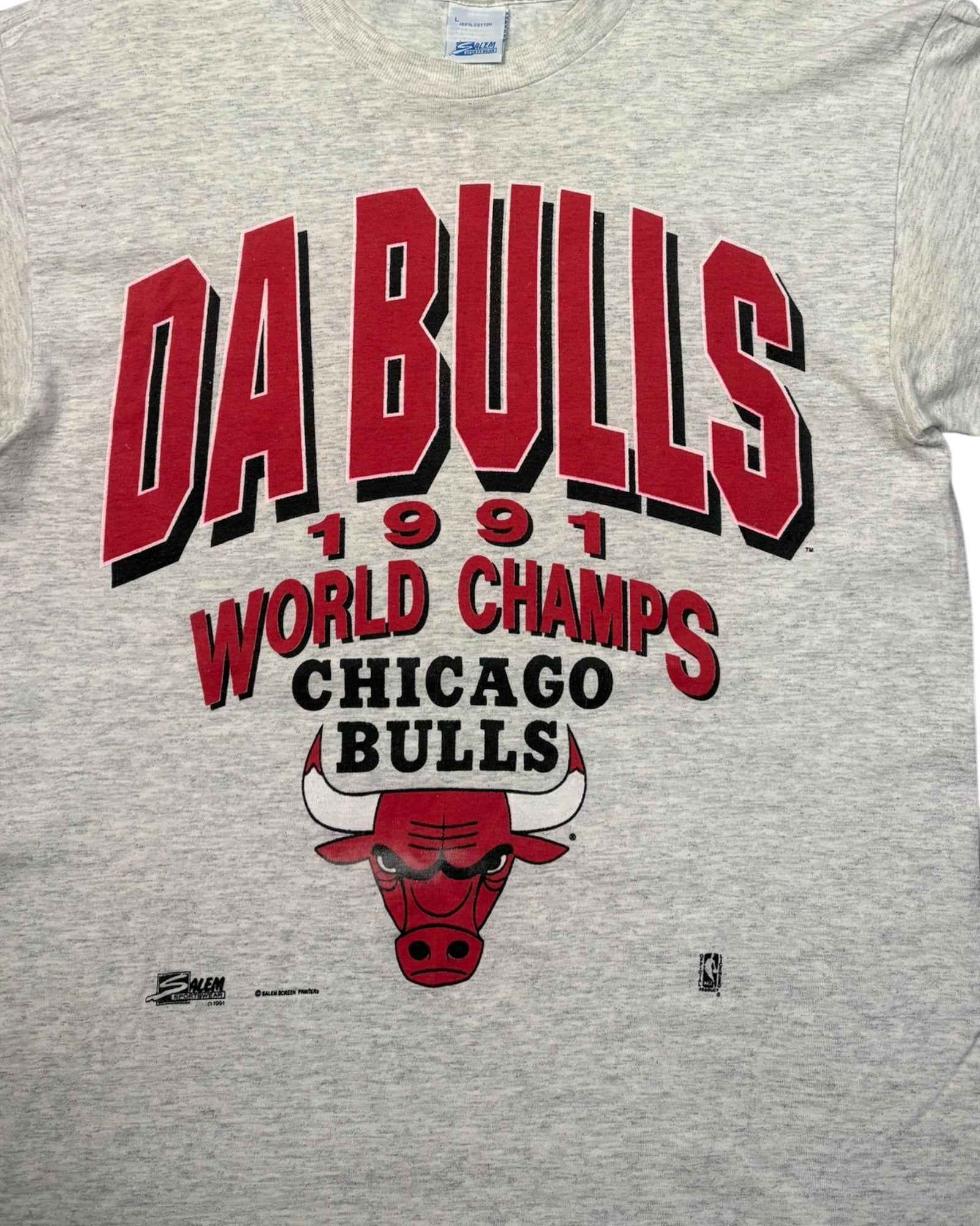 Vintage 1991 Single Stitch Chicago Bulls "Da BULLS"  T-shirt | Grey Marl | Size L