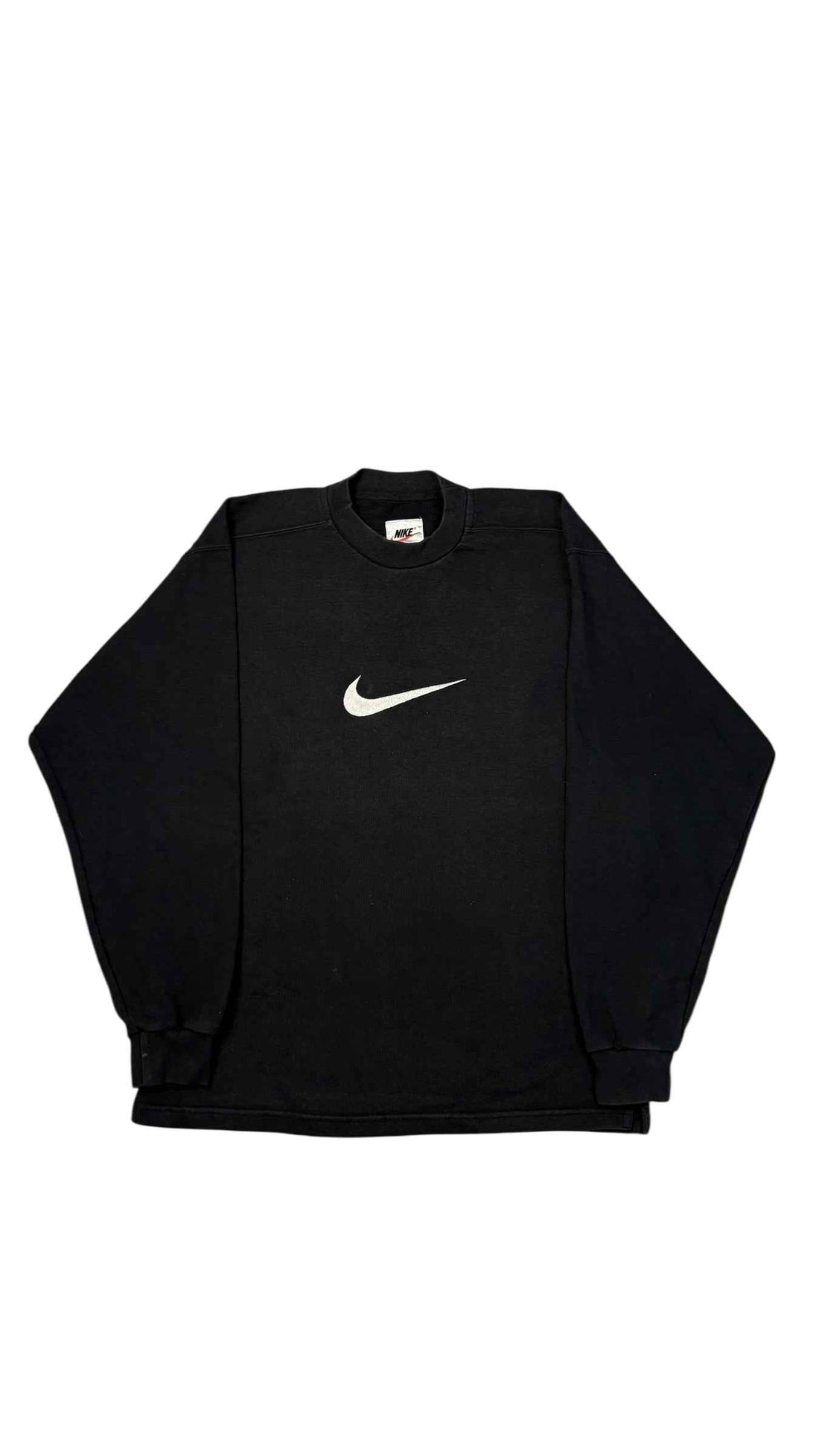 Vintage 90s Nike Center Swoosh Crewneck | Black | Size S (Fits M)