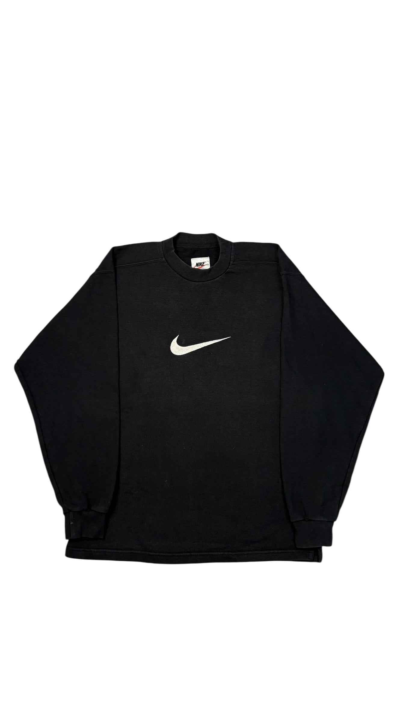 Vintage 90s Nike Center Swoosh Crewneck | Black | Size S (Fits M)