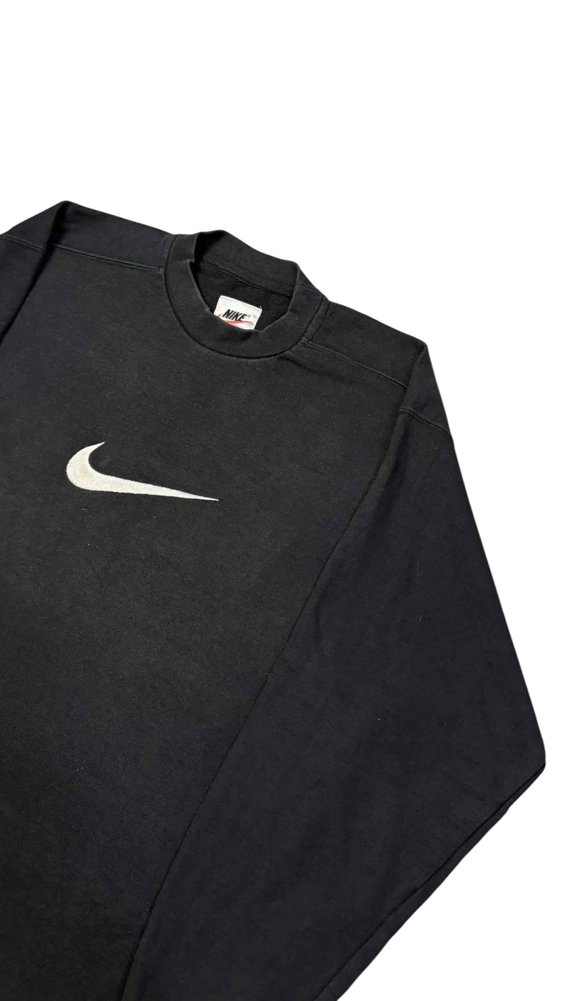 Vintage 90s Nike Center Swoosh Crewneck | Black | Size S (Fits M)