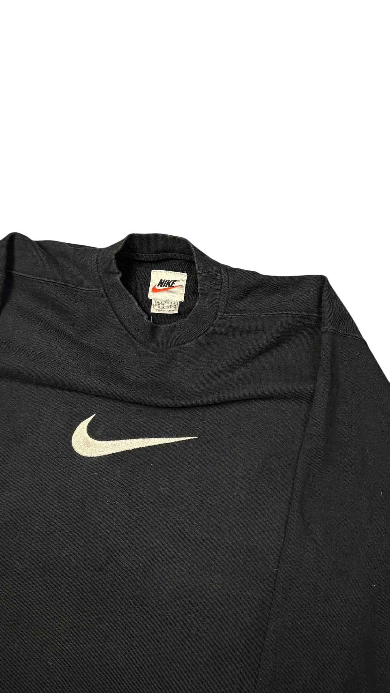 Vintage 90s Nike Center Swoosh Crewneck | Black | Size S (Fits M)