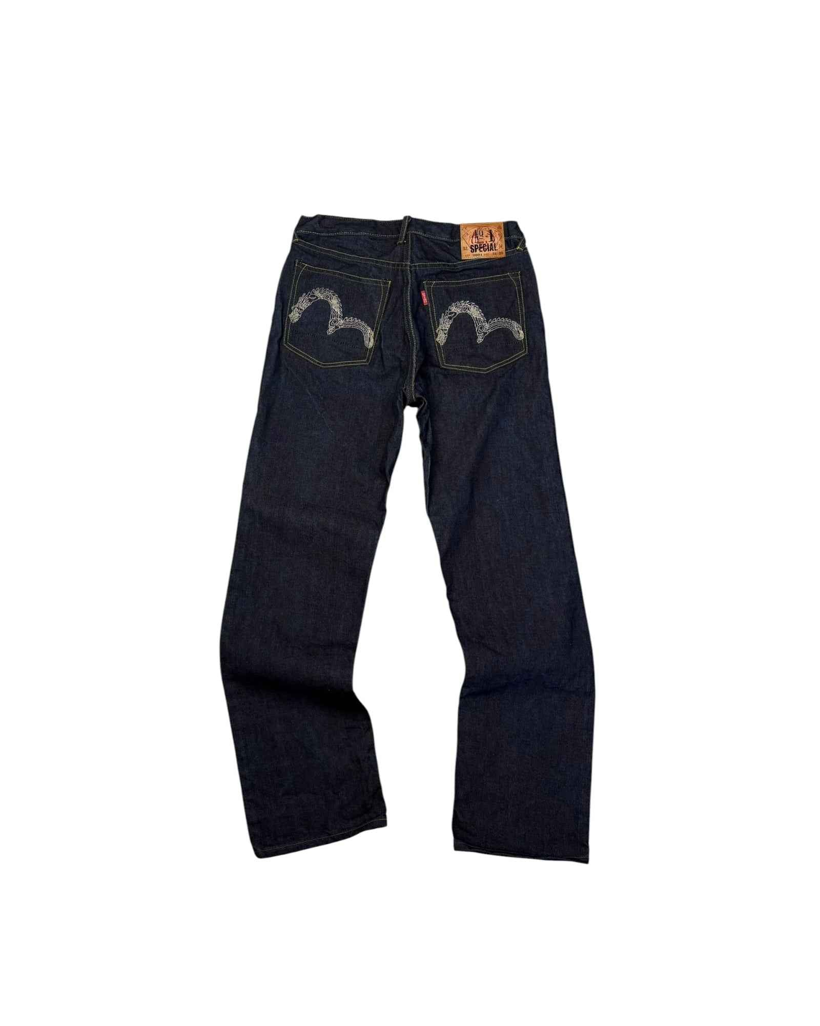 Vintage Rare 2004 Evisu Embroidered Dragon Daicoc Jeans | Navy Blue | W34 L35